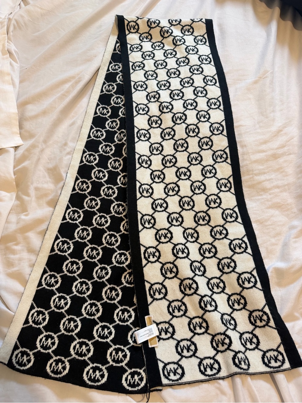 Michael Kors Black & Cream MK Logo Knit Scarf